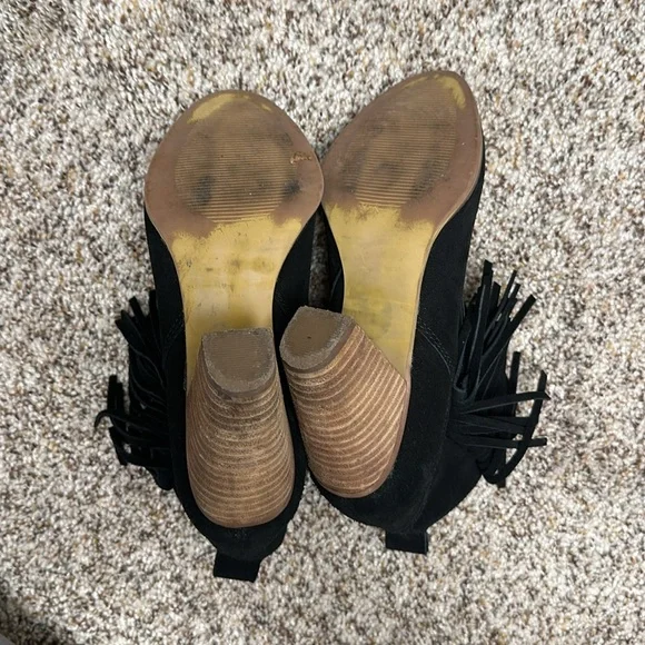 Black Suede Ankle Boots with Fringe - Picture 7 of 7